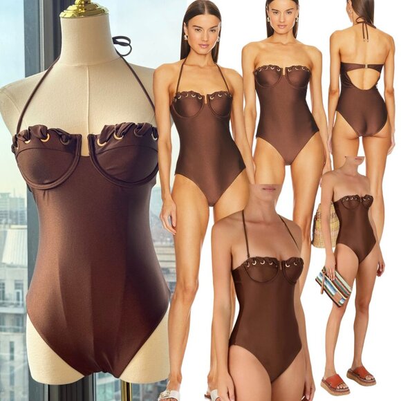 🆕 ZIMMERMANN 🧿 NWOT Devi Balconette Eyelet 1PC Bathing Suit, Sz 1 US 4 - 6 - Picture 1 of 16